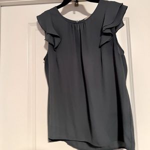 LOFT Outlet Dusty Blue Sleeveless Ruffle Blouse